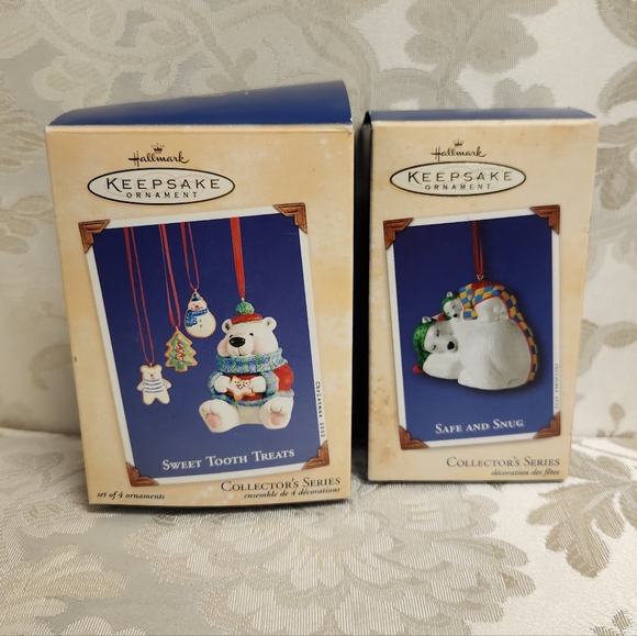 Hallmark 2002 Safe and Snug & Sweet Tooth Treats Polar Bears Christmas Ornaments - Picture 2 of 13